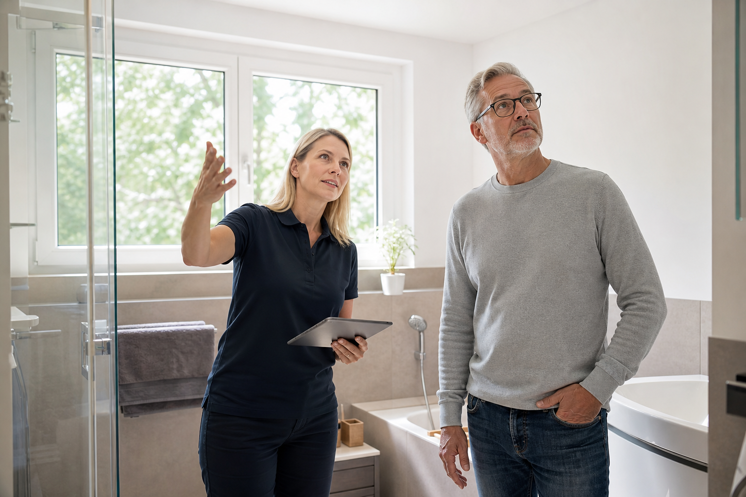 Fachberatung im bestehenden Badezimmer zur Planung einer Modernisierung