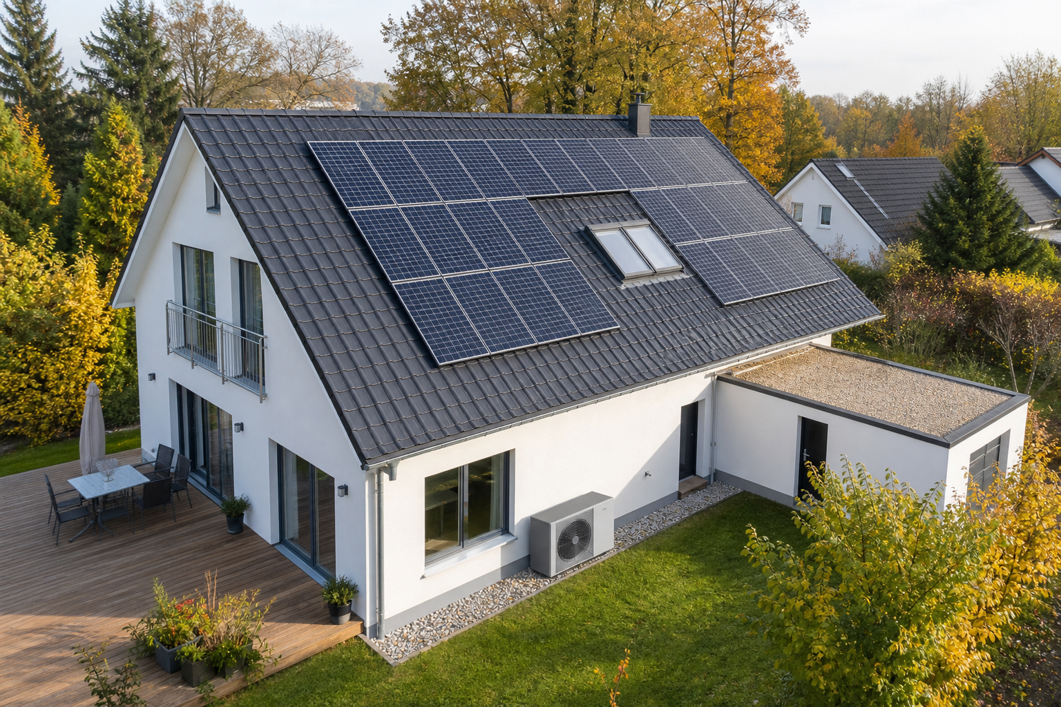 Wohnhaus mit Photovoltaikanlage und Wärmepumpe als verbundenes Energiekonzept